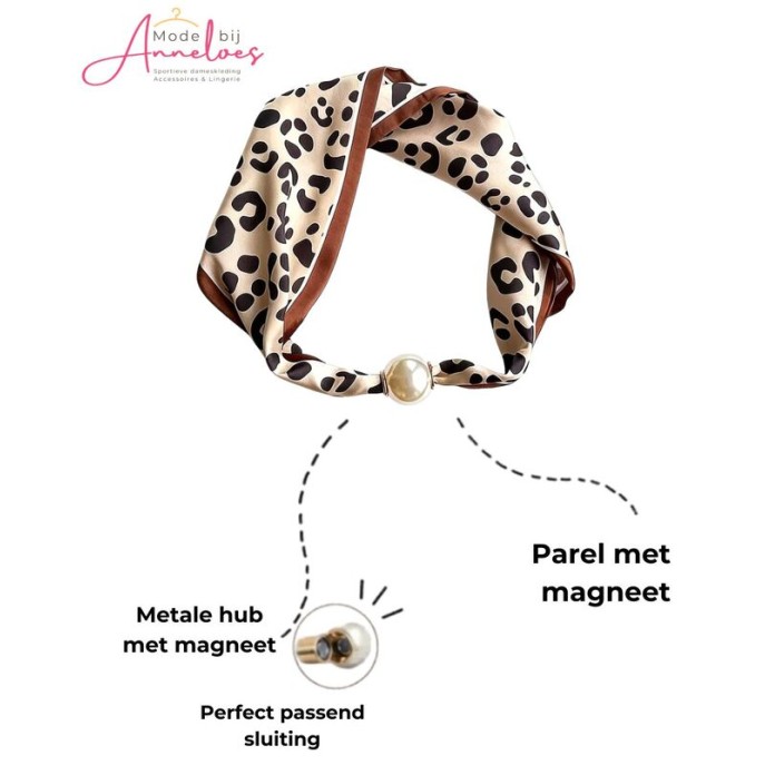 Dames Halssjaal Beige met bruin en zwart vlekkenprint 545